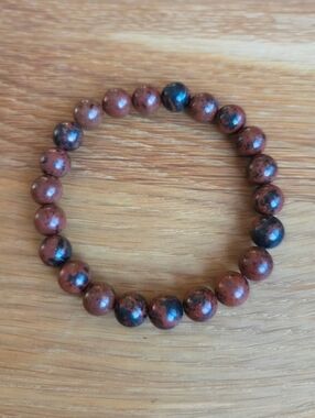 Mahogany Obsidian Beads Bracelet, Stretch, Hand Crafted